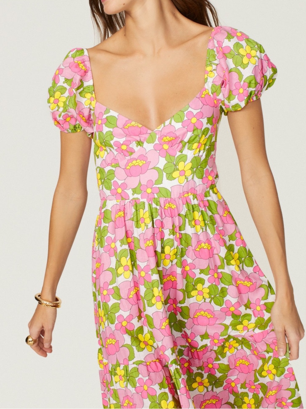 Show Me Your MuMu Pink and Green Floral Puff-Sleeve Cathy Maxi Dress - Picture 2 of 16